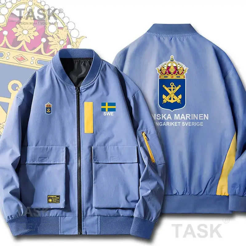 

Military Army Jackets Navy Sweden Sverige Swedish Swede SE SWE country Casual Streetwear Slim Pilot Coat Men Harajuku Jackets
