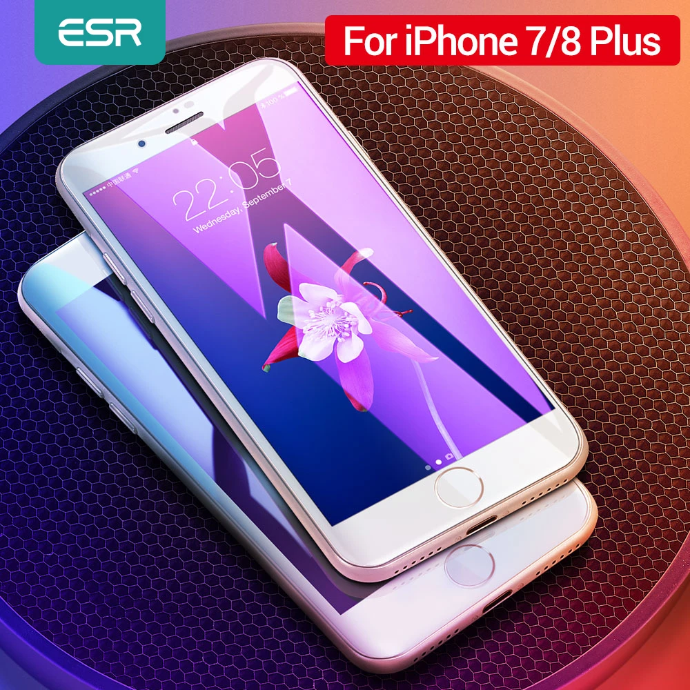 ESR Защита экрана для iPhone 7 8 Plus белый черный полное покрытие противоударное