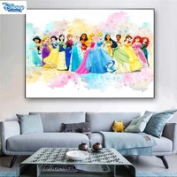 disney princesses at disney watercolor canvas painting poster prints wall art nursery pictures for kids room decoration cuadros