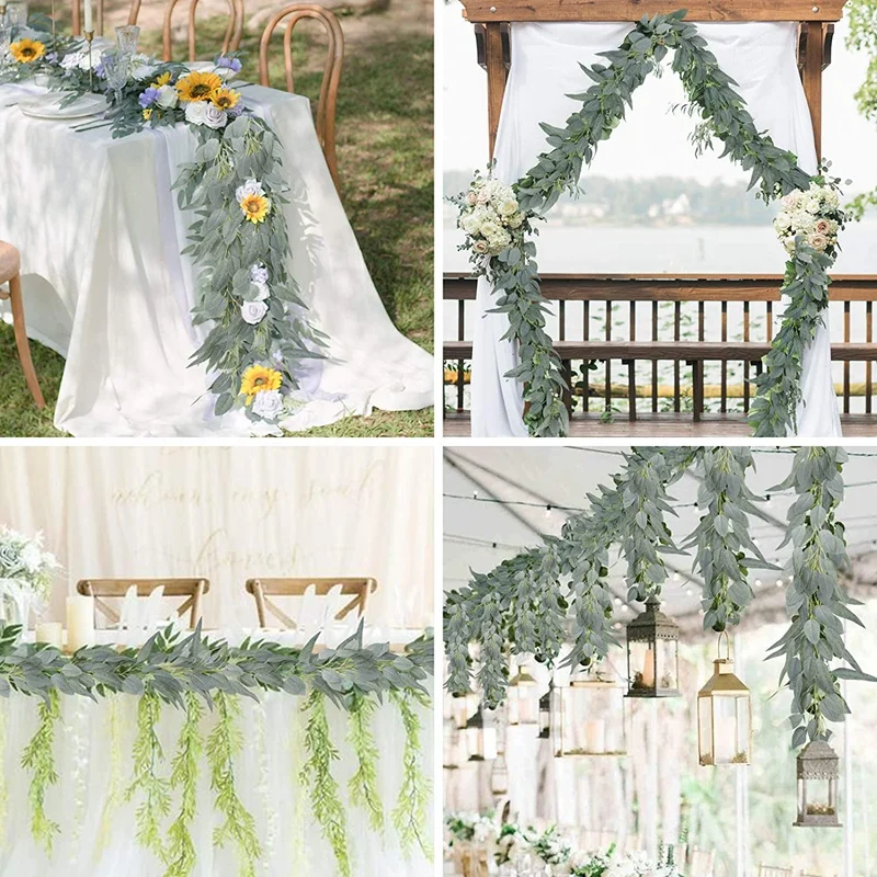 

2 Pack Artificial Eucalyptus Garland Eucalyptus Vine, Composed of 2 Types of Eucalyptus Leaves, Artificial Greenery