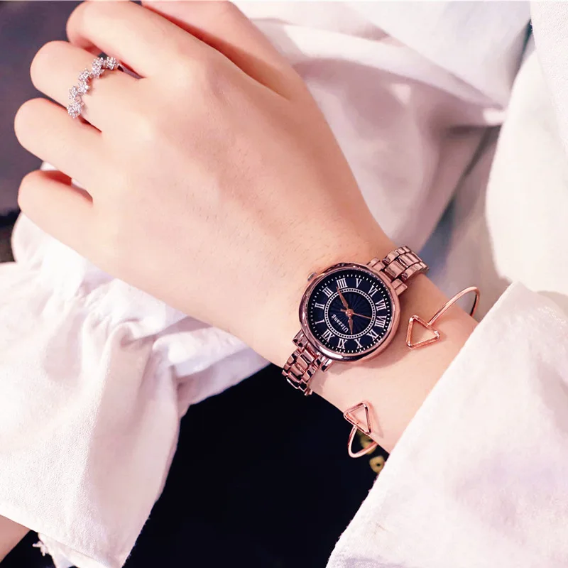 

Retro Coffee Gold Wristwatches Casual Stainless Steel Women Watches Fashion Brand Female Roma Scale Ladies Quartz Watch
