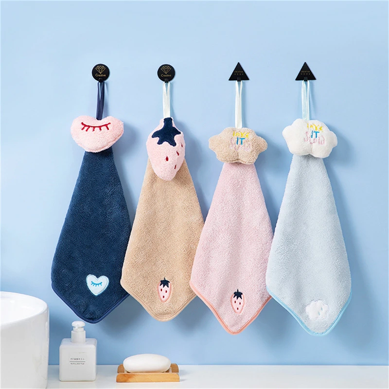 

LiGo Cute Hanging Hand Towel Cotton Cartoon Household Lazy Hand Towel Small Towel Thick Solid Color Children's Hand Towel