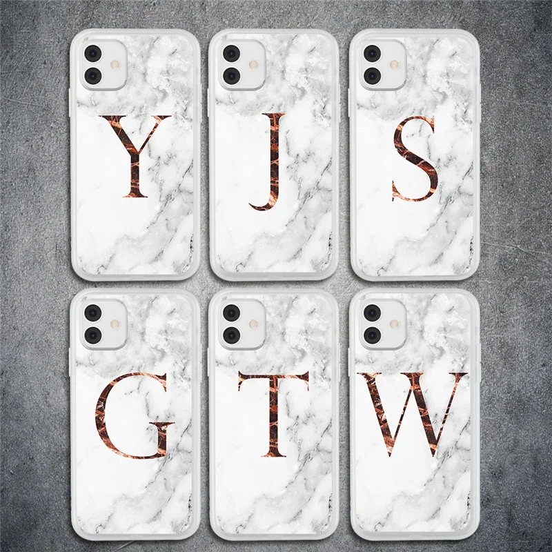 

Funda de telfono con textura de mrmol para iPhone, carcasa trasera de silicona TPU suave con letras A Z para iPhone 11 12 Pro