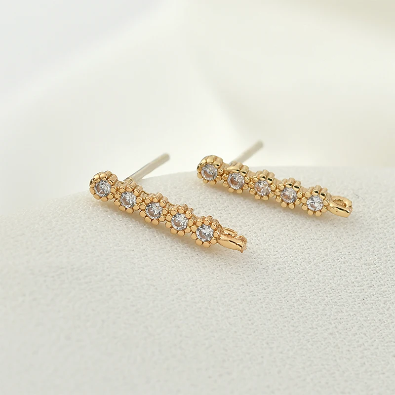 2 шт. серьги гвоздики с фианитами цвет золото 18 К|Ювелирная фурнитура и