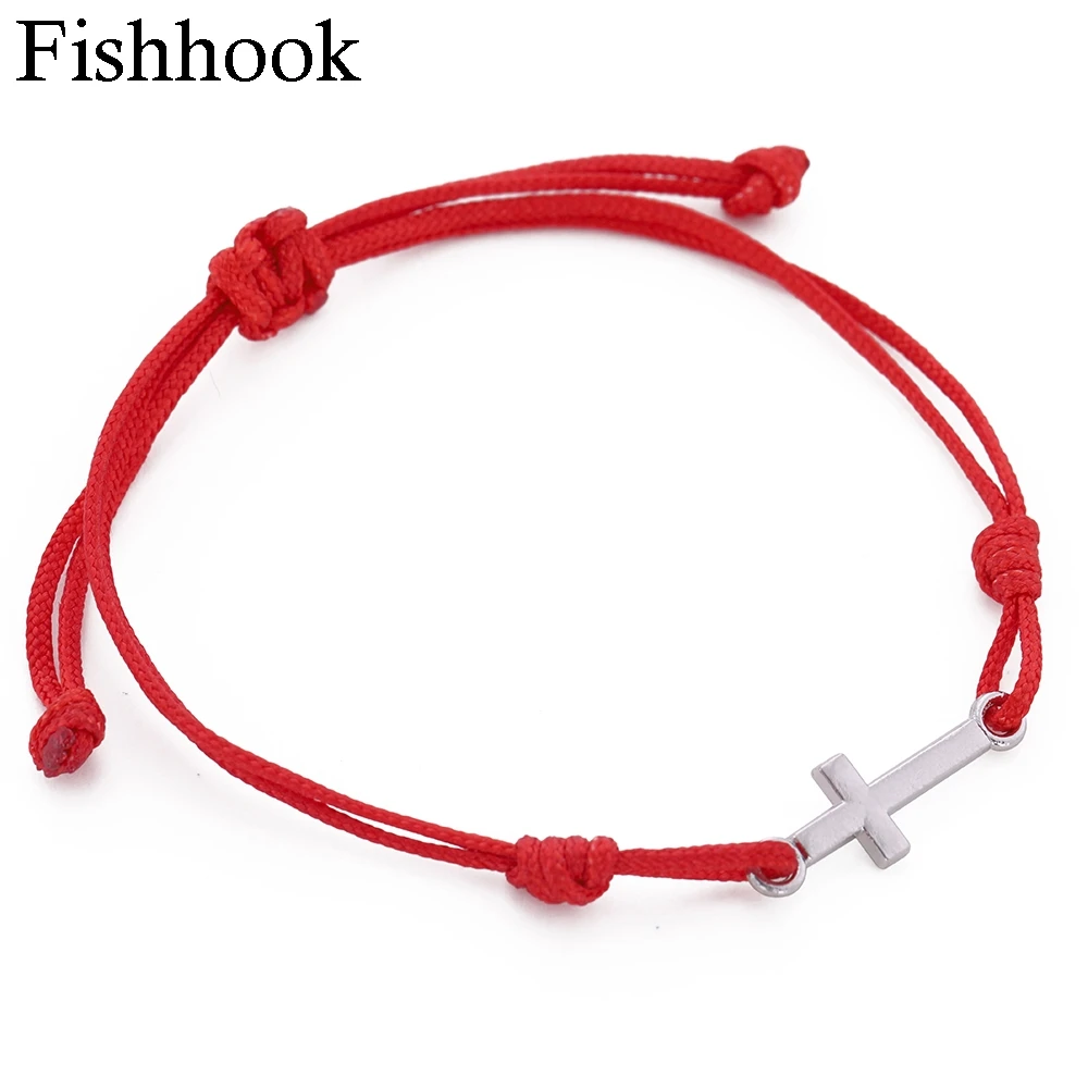 Красный браслет ручной работы на шнуровке Крест Бог благословит плетеный из
