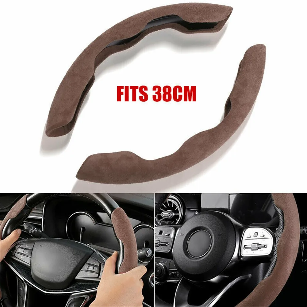 

2x Brown Universal Car Steering Wheel Booster Cover Non-Slip Plush Accessories Car Steering Wheel Cover