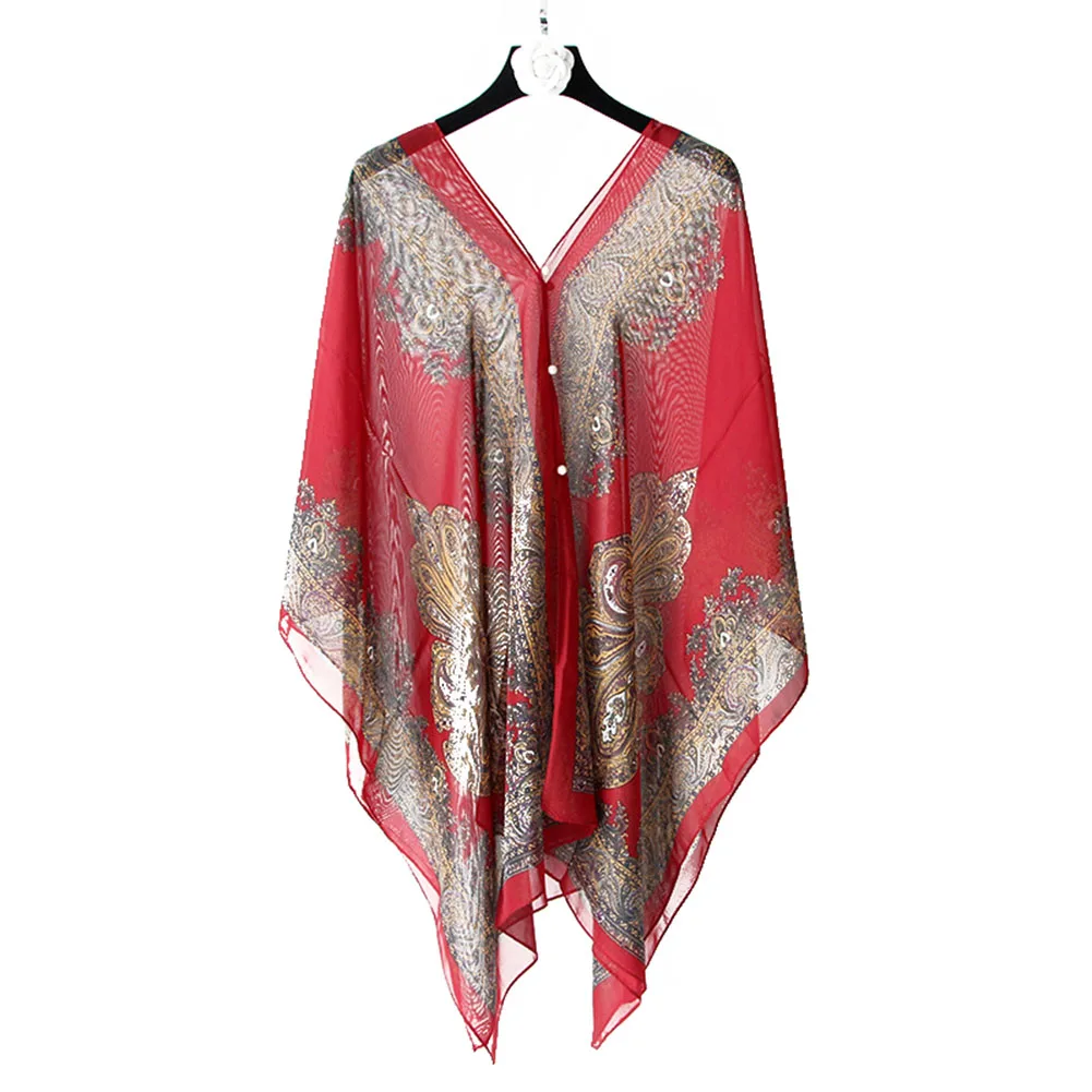 

1pc Women Shawl Boho Floral Print Chiffon Sunproof Beach Bikini Cover Up for Summer LDF668