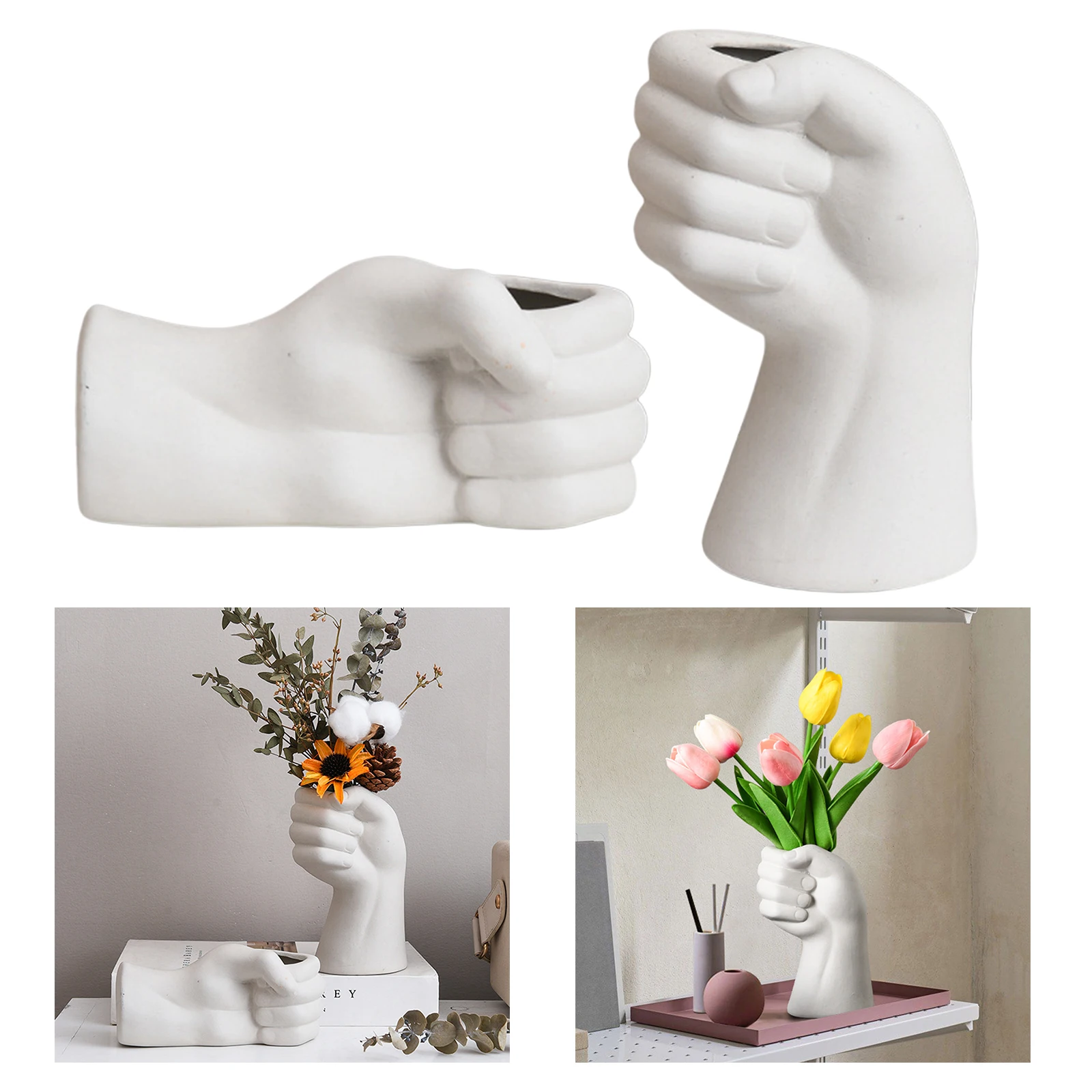 Креативная белая керамическая ваза скульптура кулака сушеные цветы букеты