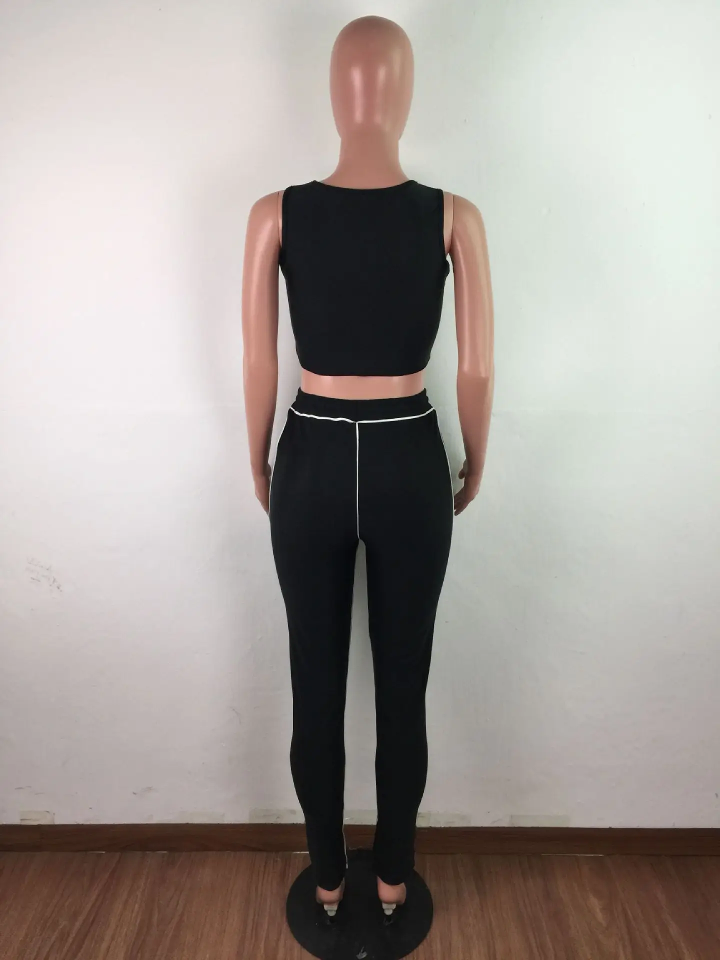 

Cross Lace Up Hollow Sleeveless Tank Tops and High Waist Split Hem Flare Pant Streetwear Tracksuit Autumn Solid Matching Outfits