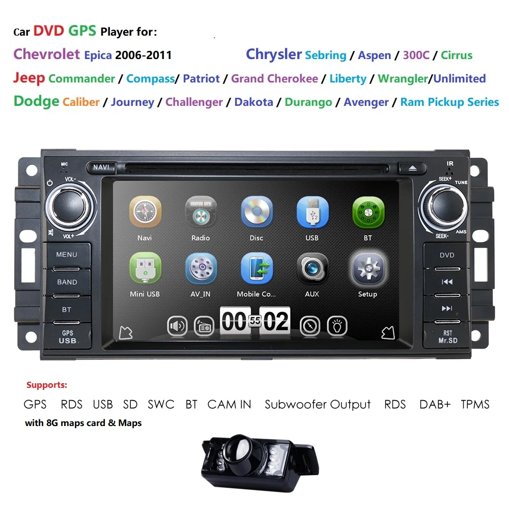 Hizpo автомобильный стерео gps dvd-плеер для Dodge Ram Challenger Jeep Wrangler JK головное устройство один Din 6," сенсорный экран Indash Радио BT