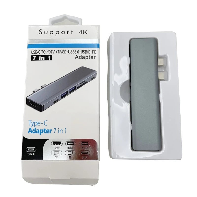 

USB C Hub Adapter USB3.0 High-speed Transmission 7-port Hub Splitter 1 to 7 USB2.0 Hub Multi-port for Notebook Desktop T21B