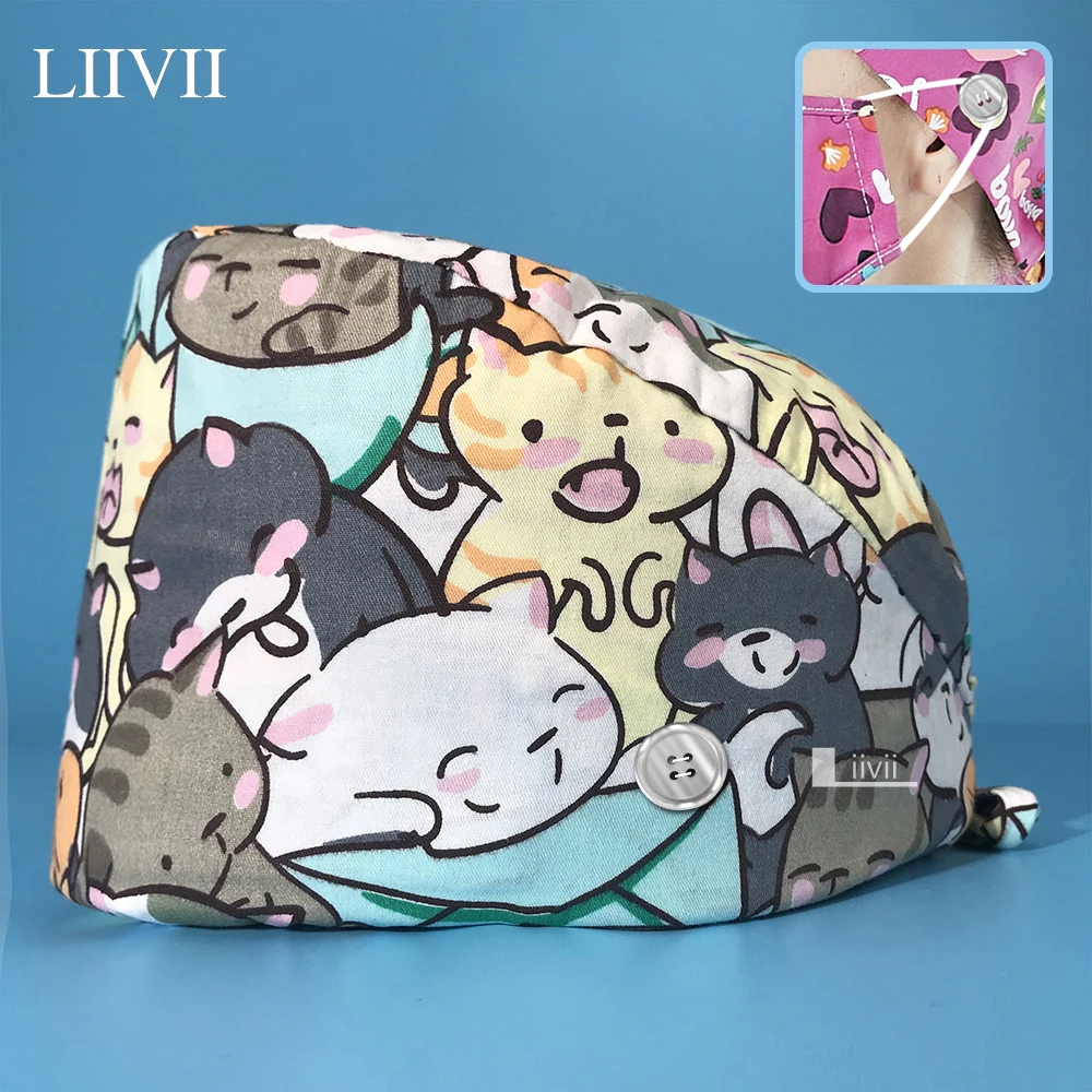 

Cartoon Animal Print Adjustable Scrub Hat Hospital Doctor Work Hats Pet Clinic Health Service Scrub Cap Beauty Salon Nursing Cap