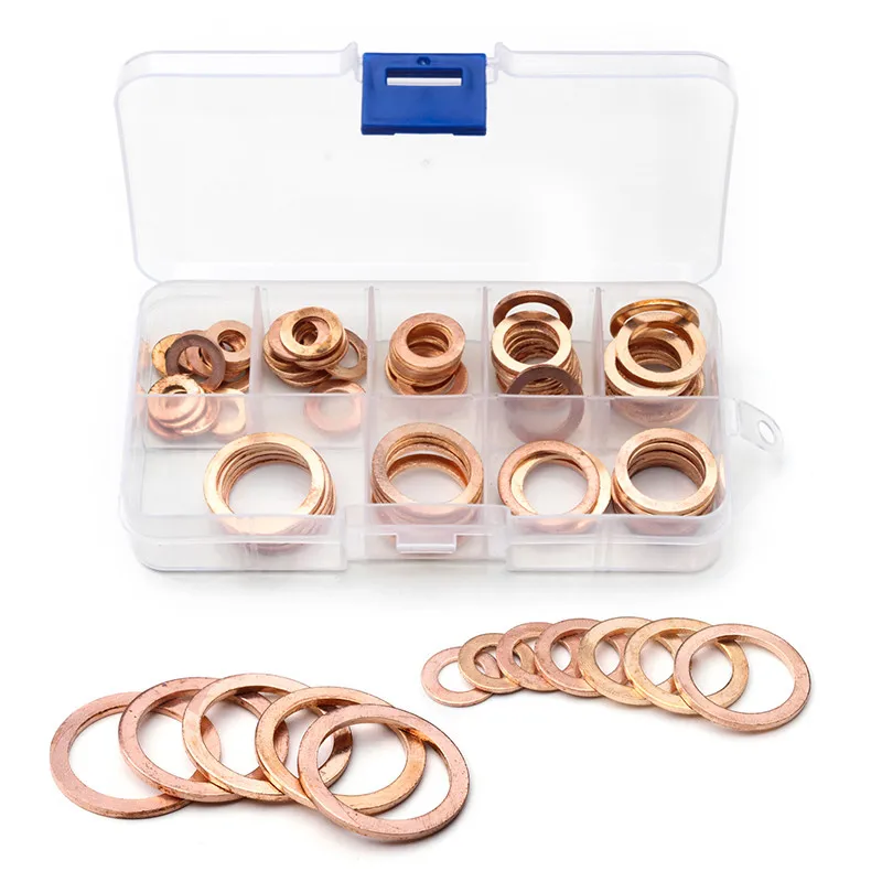

80PCS 8 Sizes Solid Copper Crush Washer Gasket Spacer Flat Ring Oil Brake Sealing Kit washer titanium washer
