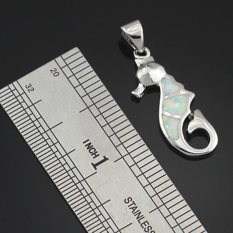 

New arrival Small Cute Seahorse Synthetic White Fire Opal Women Jewelry Silver Plated Pendant OP411