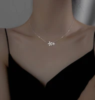 925 sterling silver crystal flower charm pendant choker necklace for girl women statement wedding party snowflake jewelry