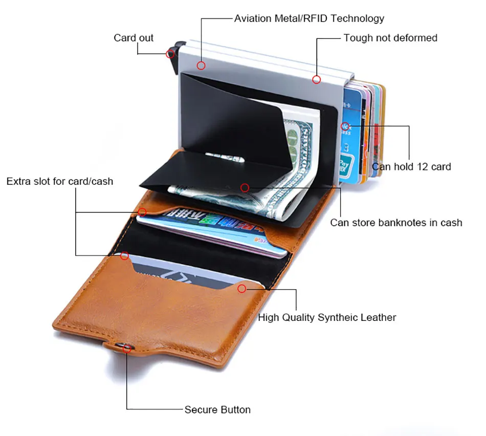 DIENQI Rfid Блокировка Анти-магнитный держатель для карт винтажный бизнес кража кошелек кожаный бренд Кредитная Корзина Держатель металлический кошелек