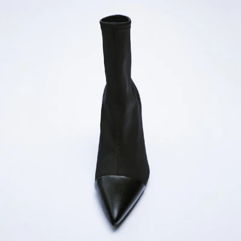 Booties Woman 2021 2022 Autumn Winter Female Pu Leather Thin High Heels Shoes Solid Zipper Pointed Toe Footwear Botas De Mujer