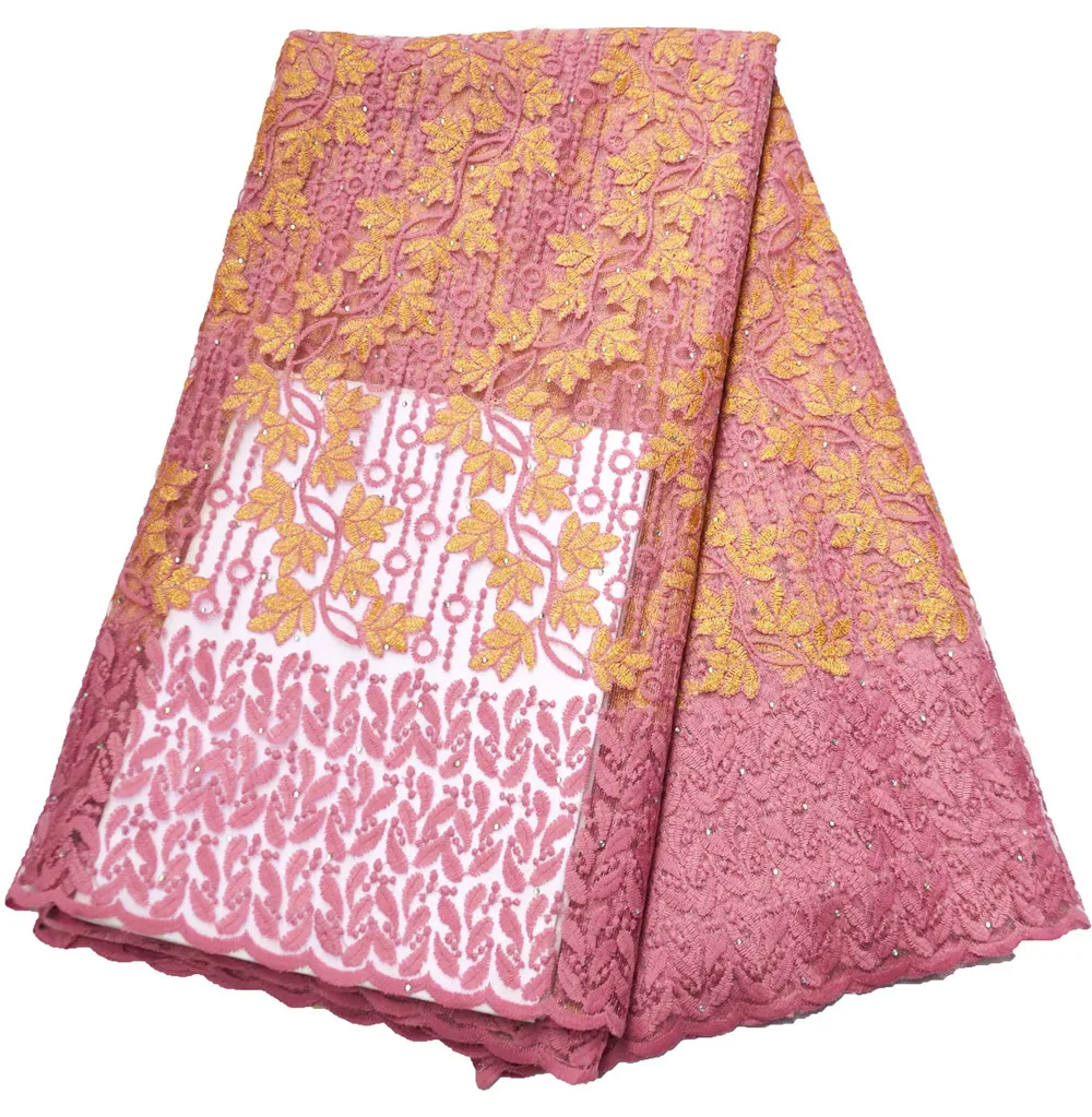 Нигерийская сетчатая кружевная ткань Лидер продаж вышивка лимонно-зеленая