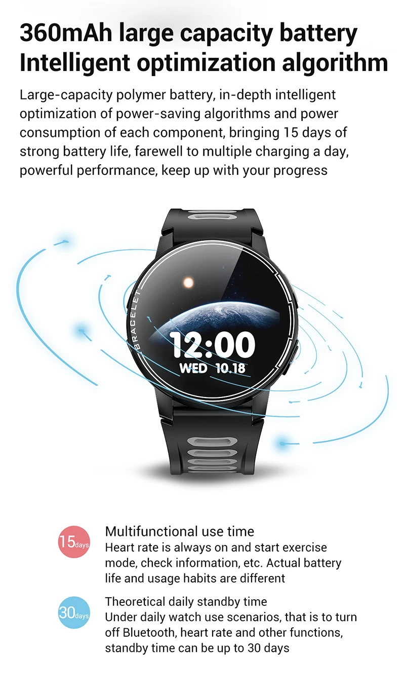 

L6 smart sports watch Large battery 360mahHealth Tracking Sleep Tracking Outdoor Sports Waterproof WatchHeart rate Men watches