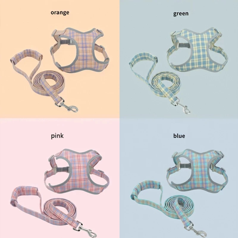 

New Reflective Pet Chest Adjustable Harness Large Medium and Small Vest-style Dog Harness Lattice Dog Leash And Cat Leash