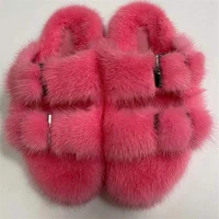 2021 fashion hot sale fluffy fur slippers real mink fur slippers ladies outdoor outing beach sandals
