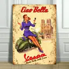 Ретро VESPA AD холст Художественная печать плакат-Hello Bella фиолетовое платье-12x8 дюймов; Крутая Печать на холсте настенное украшение