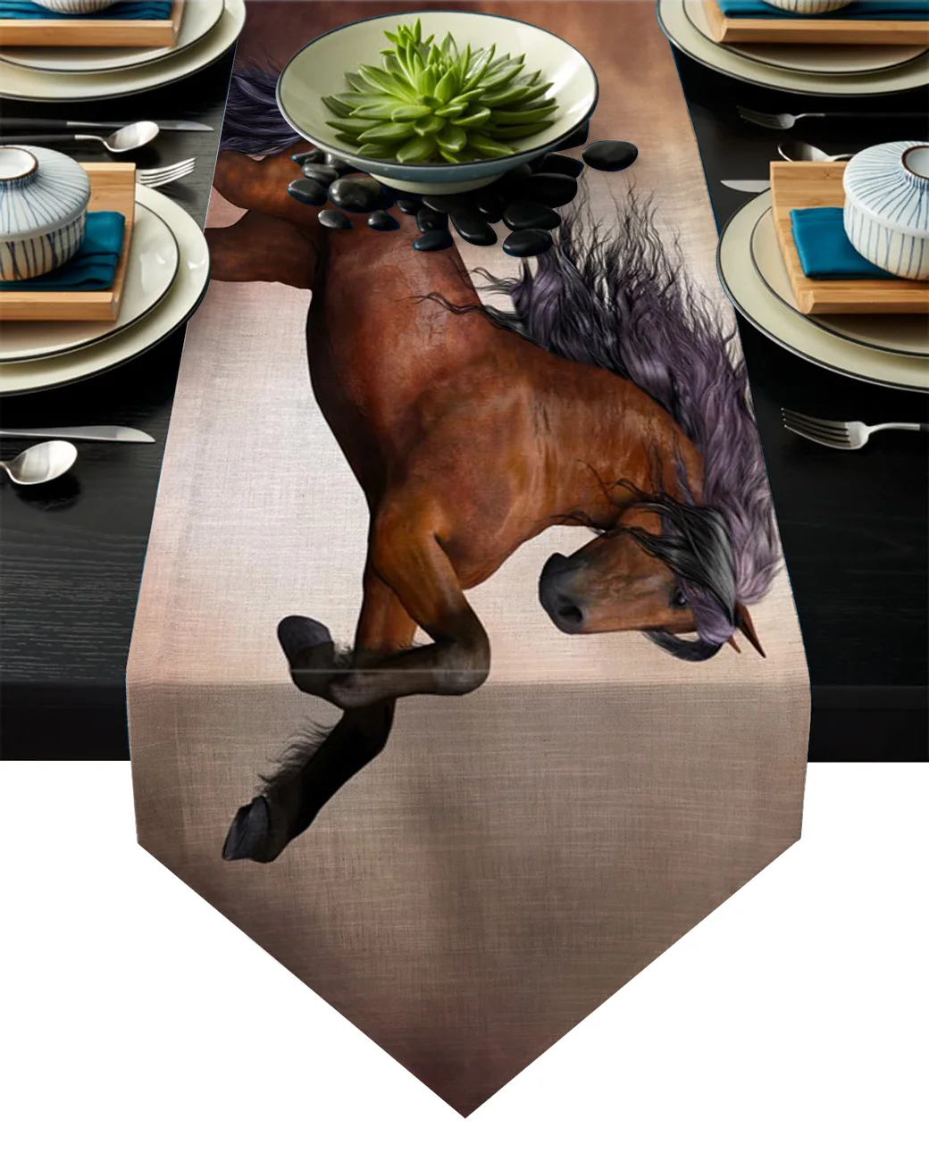 Modern Table Runners Running Galloping Horse Brown Animal High Precision Table Runner Home Art Decor Tablecloth Wedding Party