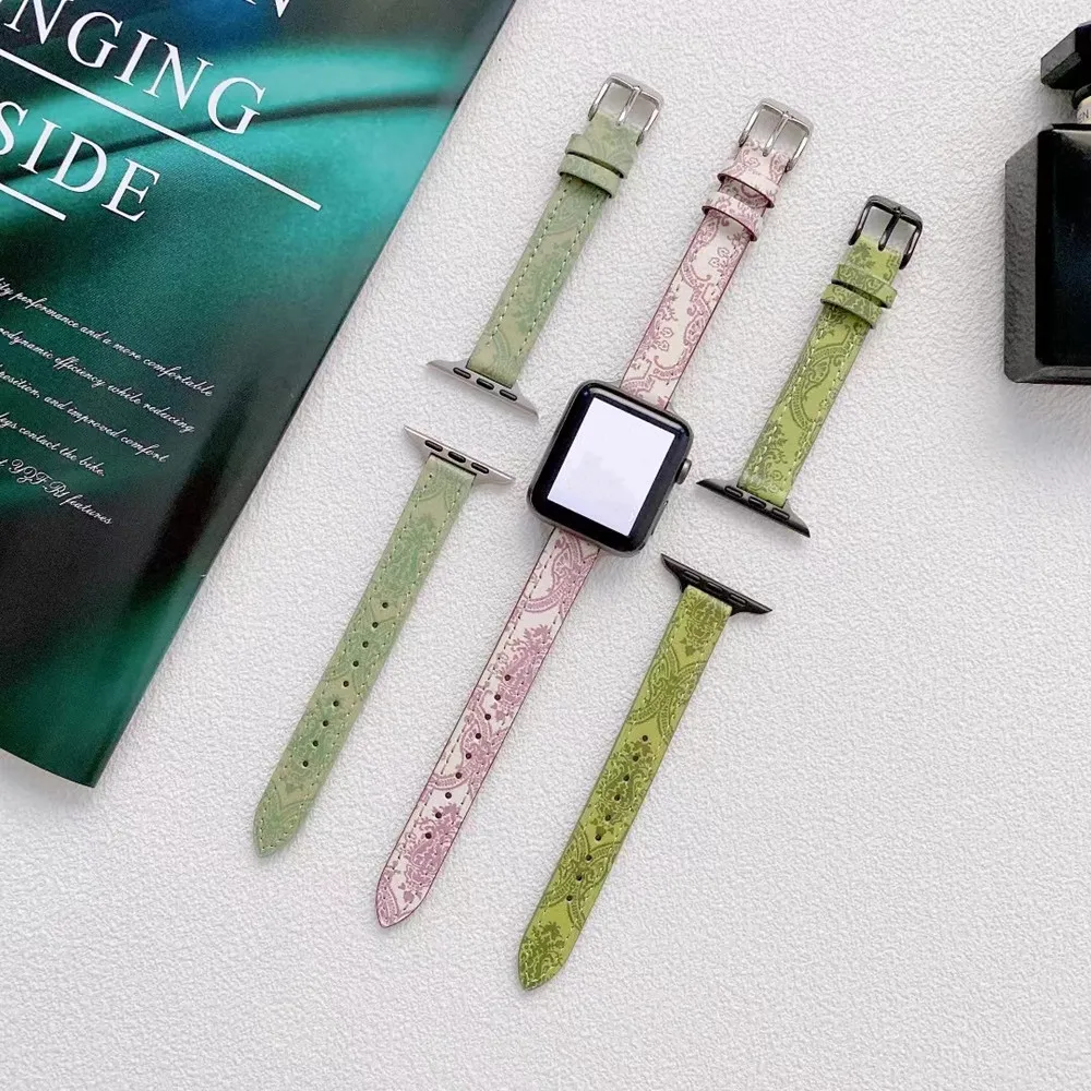 Ремешок кожаный для Apple Watch Series SE7 6 5 4 3 2 1 44 мм 40/42 повседневный зеленый браслет iwatch