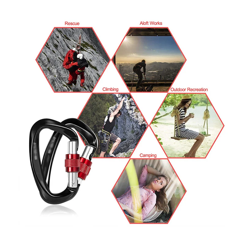 

Rescuing Climbing Carabiners 2pcs Multifunctional Gadget Aluminum Locking Carabiner Clip Rock Climbing Tool D-Shaped Buckle
