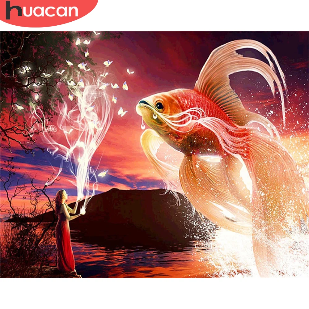 

HUACAN Picture By Number Fish Kits DIY Painting By Numbers Girl Figure Drawing On Canvas HandPainted Decoration Art Gift