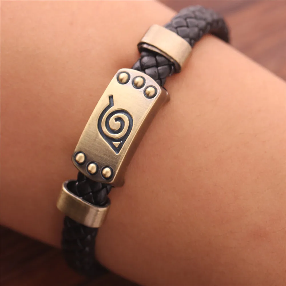 

Anime surrounding Ninja wood leaf logo retro Bracelet magnetic buckle bracelet Anime Cosplay kakashi