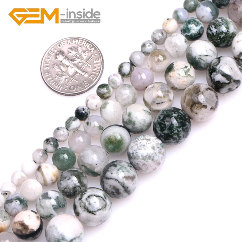 Натуральный зеленый бисер круглой формы россыпью из Мохового дерева для