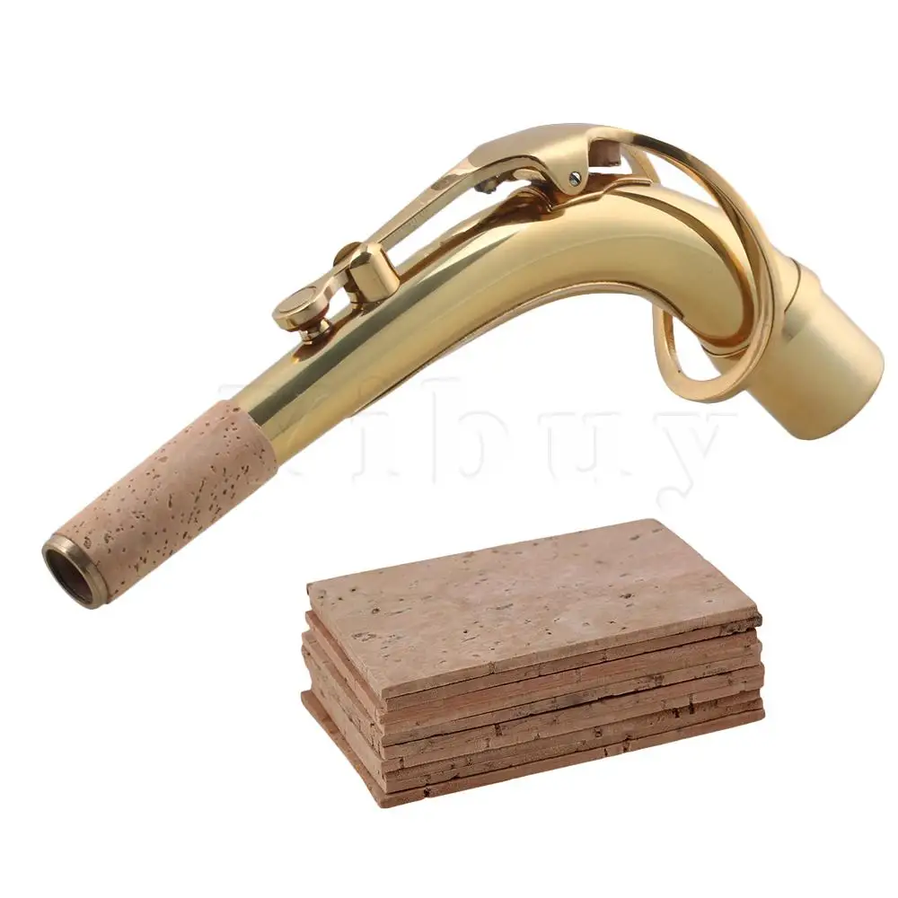 

Yibuy 25mm Connector Gold Plated Alto Sax Neck and 10pcs Natural Sax Neck Cork