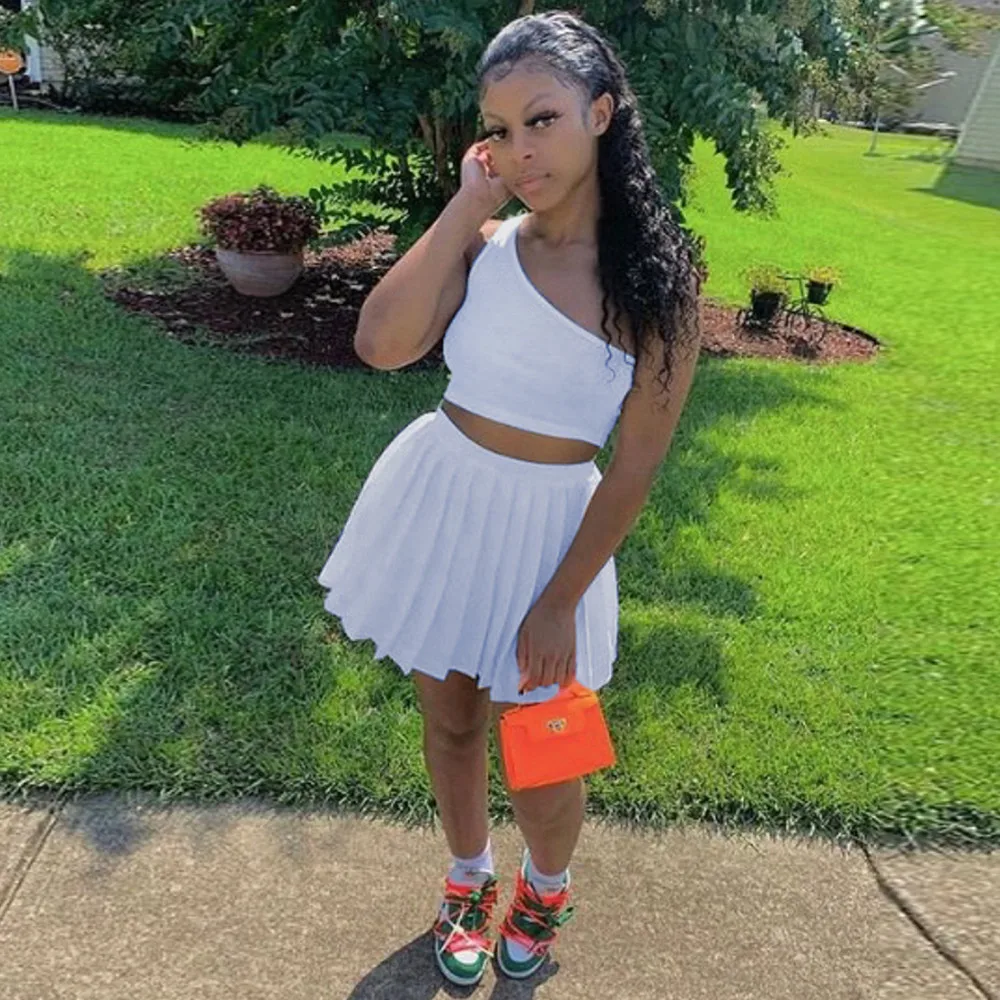 

Комплект из двух предметов, летний наряд для школьников, короткий топ без рукавов и плиссированная мини-юбка, Молодежный стиль