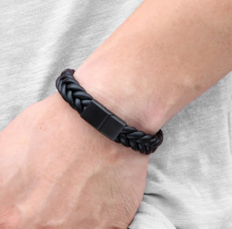 

Mens Classic Leather Woven Bracelet Multicolor Magnet Clasp Bracelet Mens Gift Jewelry