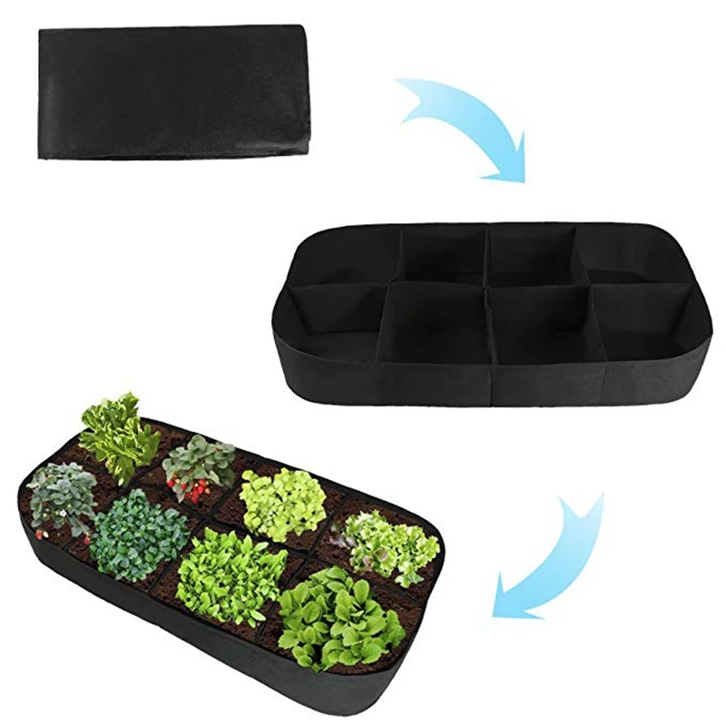 

4/8 Grids Felt Grow Bag Fabric Garden Flower Pots Outdoor Growing Planter Raised Garden Bed Vegetable Planting Container