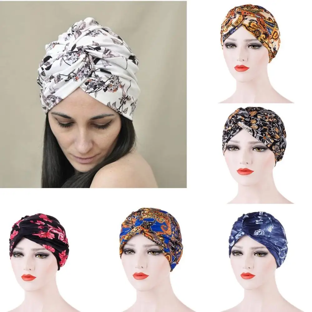 

2019 Muslim Ruffle Cancer Chemo Hat Head Elasticity Hat Turban Head for Women Warp cap Hijabs Islamic Chemtherapy
