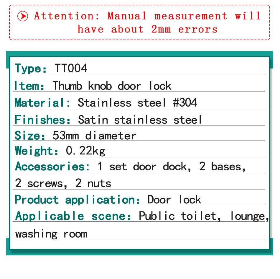 Bathroom Hardware Fittings Toilet Cubicles Indicator WC Door Lock Thumb Turn Knob Stainless Steel