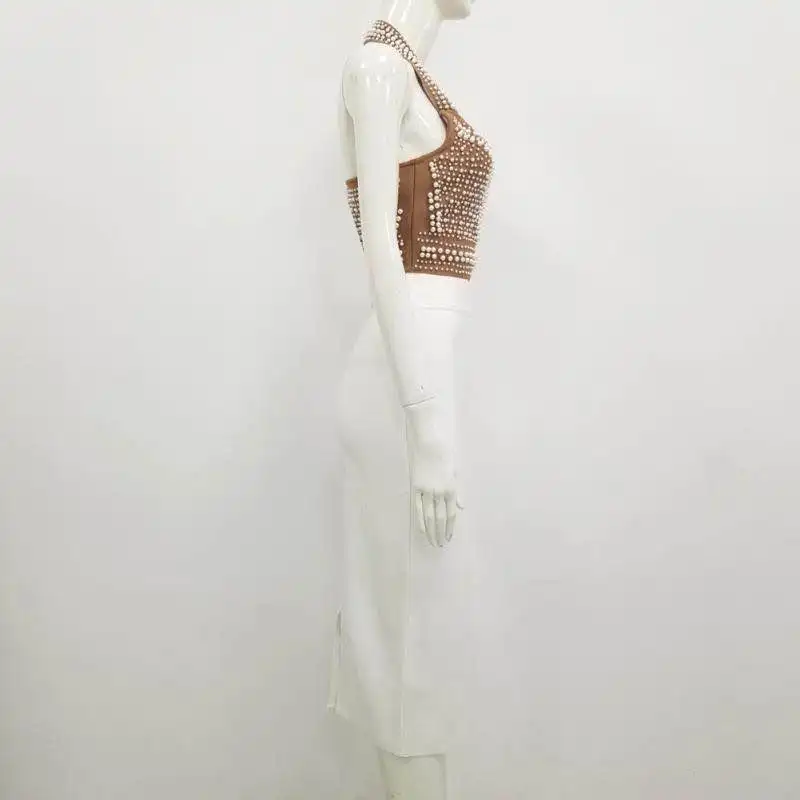 Girl Sexy Backless Halter Beading Black Khaki Summer Women Casual Camis Top 2020 Fashion High Street Top