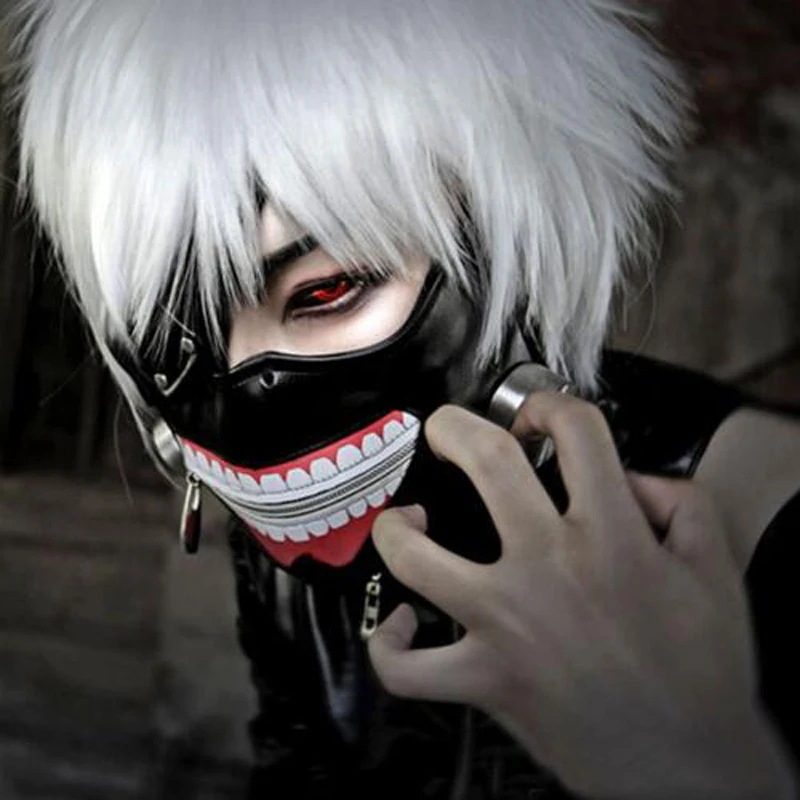 

Маска для косплея Аниме Tokyo Ghoul 2 Kaneki Ken из искусственной кожи с регулируемой молнией, маска для лица для мужчин, маска для Хэллоуина