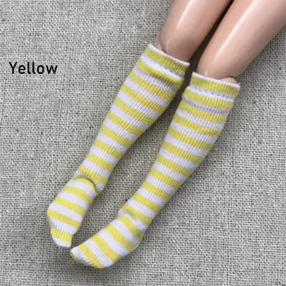 yellow 1 пара модных носков в полоску для 1/6, кукольный чулок для маленьких девочек, рождественский подарок, игрушки, сделай сам, кукольная одежда, аксессуары, Декор - Цвет: yellow