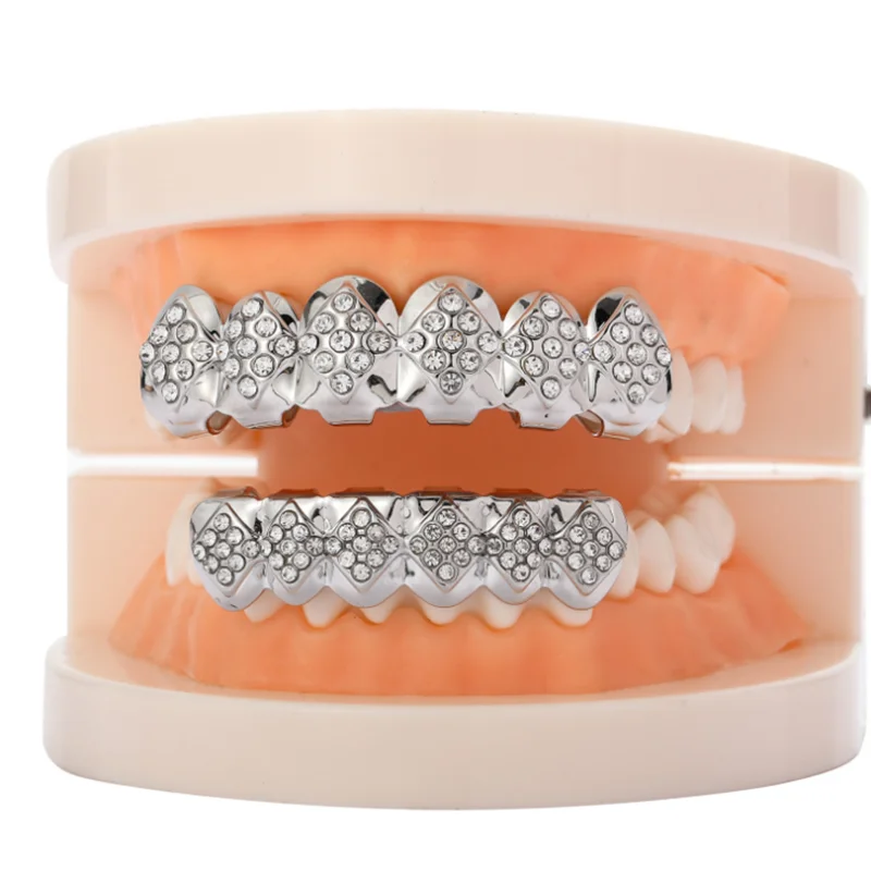 Декоративные коронки для верхних и нижних зубов в стиле хип-хоп с кубическим