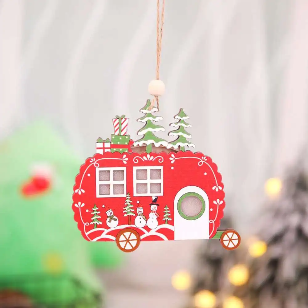 

4pcs Christmas Ornaments Wooden Hanging Pendants With Light Star Xmas Tree Romantic Decorations