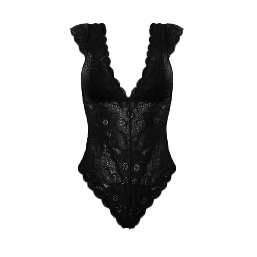 

New Women Sheer Lingerie Hollow Bodysuit Underwear Backless Jumpsuit Sleepwear Underwear Transparent Bra Party Sets Lace Black
