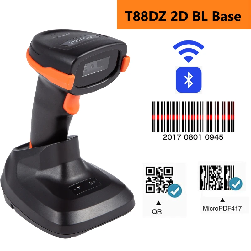 

Ручной беспроводной сканер штрих-кодов, 1D, 2D, 2,4 ГГц, Bluetooth, беспроводной считыватель штрих-кодов, аккумулятор 2000 мАч с подставкой и USB-кабелям...