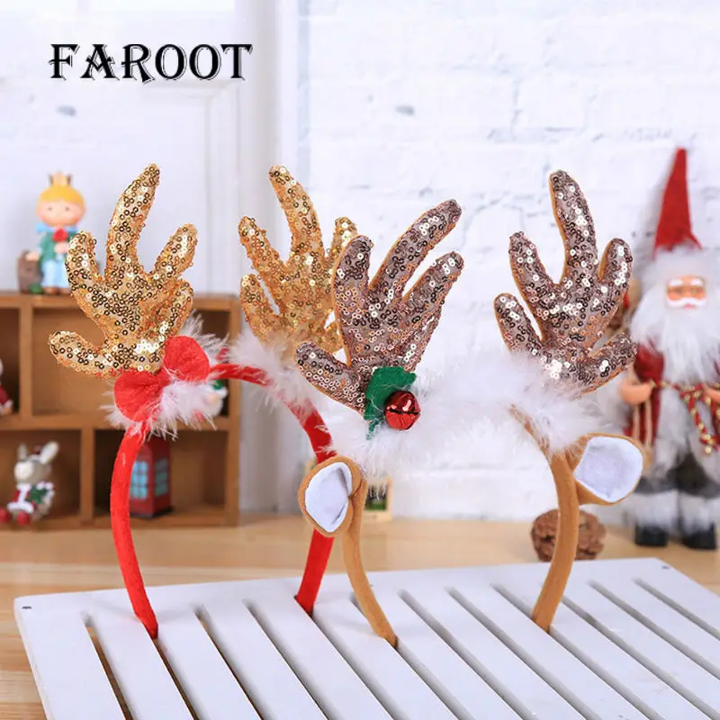 Повязка на голову с золотыми блестками и рогами повязка белыми перьями новый год