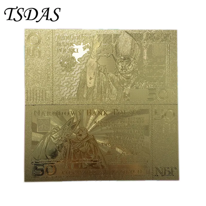 Польская Золотая фольга 50 банкнот В позолоченном 24-каратным золотом с рамкой COA