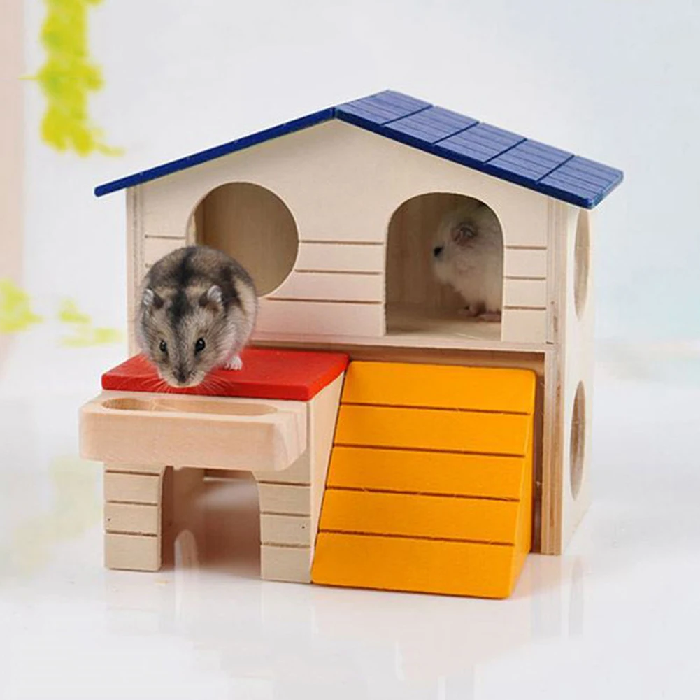 Small Animal Climbing Cabin Hedgehog Pet Wood Double Layer Foldable Luxury Cage House Viewing Deck Ladder Hamster Nest | Дом и сад