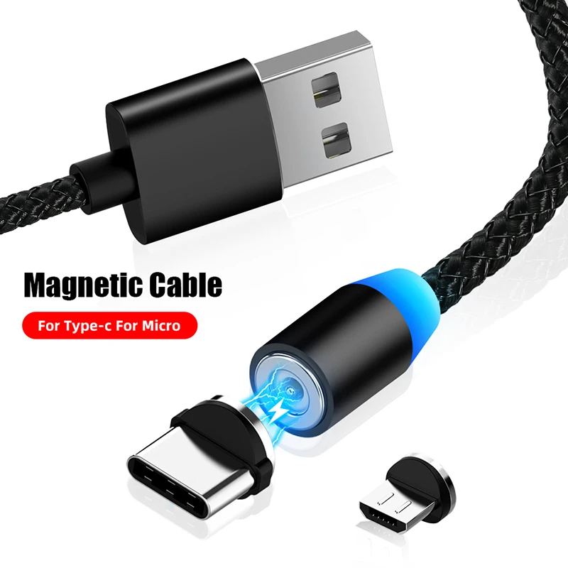Магнитный USB кабель Micro usb type C Быстрая зарядка Магнитный зарядный кабель светодиодный Microusb type-C мобильный кабель для зарядки телефона