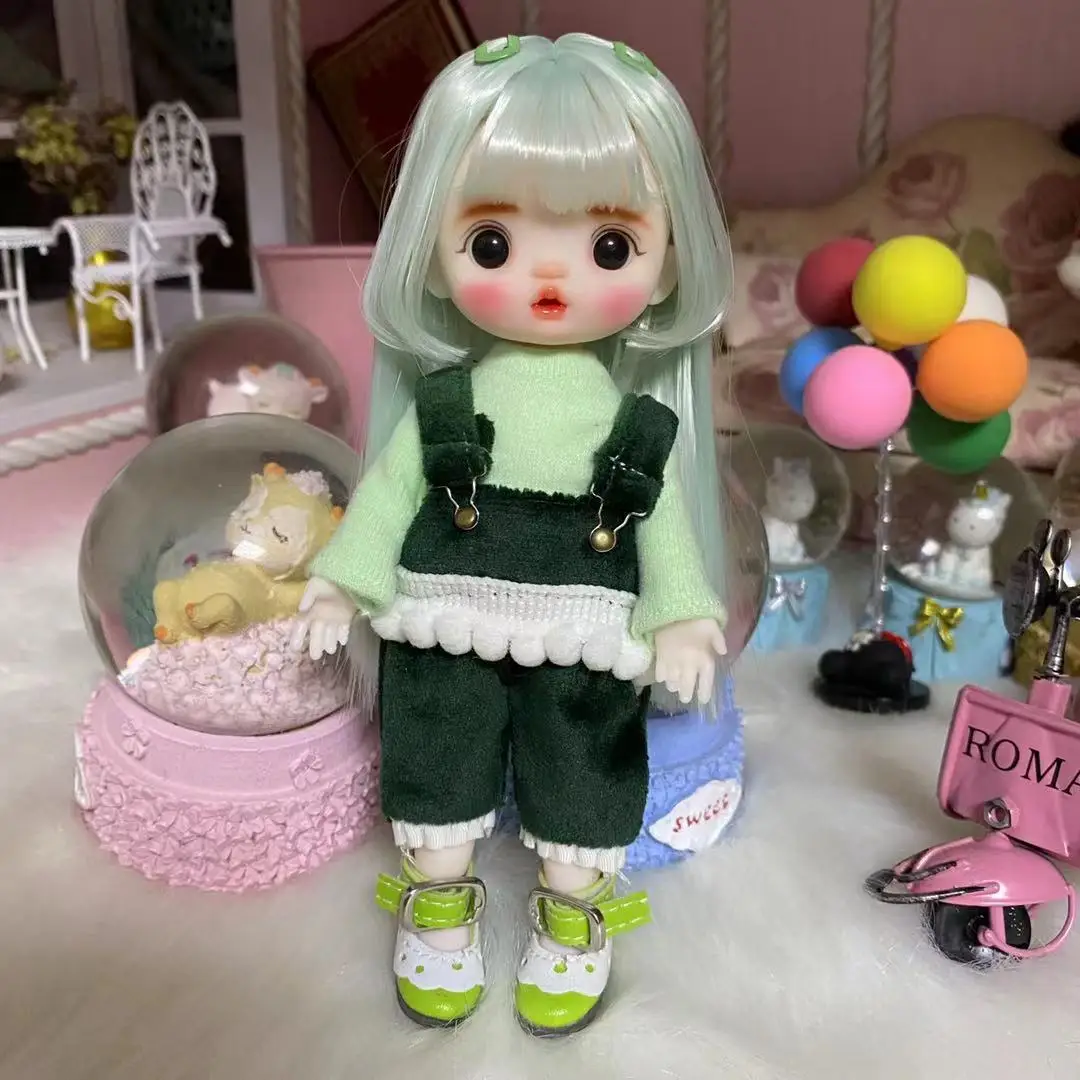 

16cm Wig Jointed Doll Cute BJD Mini Doll Hand Make Up Face Dolls with Big Eyes Bjd Toys Gifts for Girl Handmand Make UP Bag Toy